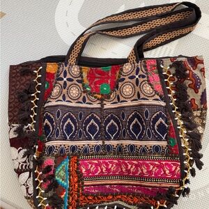 Embroidered Boho Patchwork Tote Bag - Multicolor